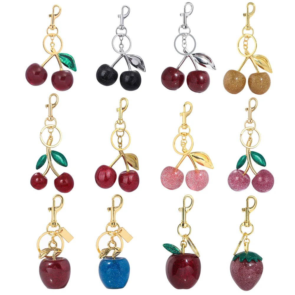 Köstlicher Kristall-Schlüsselanhänger, rot, rosa Kirsche, Sommerfrüchte, Kirschen, Anhänger, Schlüsselanhänger für Damen und Herren, Schmuck, Tasche, Schlüsselzubehör, Geschenk Image