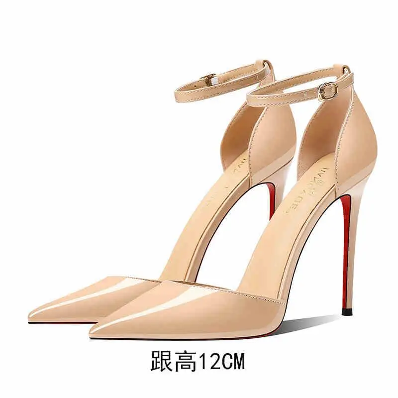 Nackte Damenschuhe, rote Sohle, Gladiator-Sandalen mit Absatz, Sommer 2022, neues Leder, spitze Zehen, hohl, Luxusmarke, Abschlussball-Damenschuhe