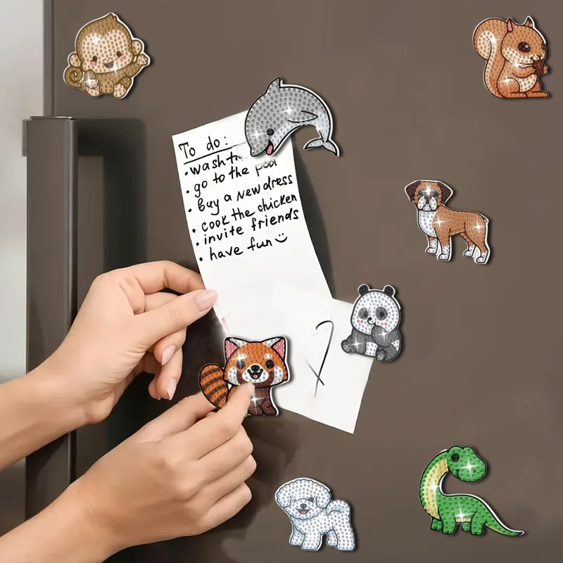 8/Set DIY Kühlschrank Diamant Malerei Kit Panda Welpe Dinosaurier Serie Diamant Kunst Kühlschrank Magnet für Weinschrank, Bar Image