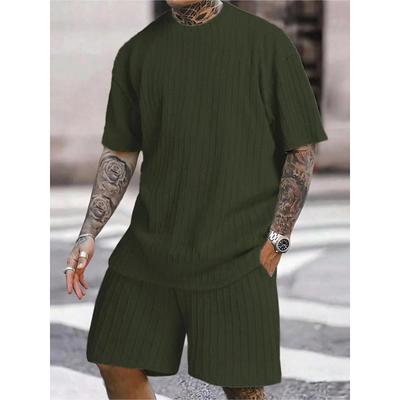 Men's T-shirt Suits Short Sleeve Jewel Neck Summer Spring Fall 3D Vortex Solid / Plain Color Traditional Jacquard Casual Daily Black Coffee Pink Top Tee for Men