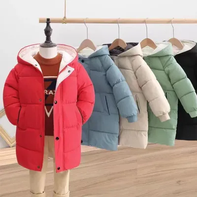 Children Down Coats Winter Teenage Baby Boys Girls Cotton-padded Parka & Coats Thicken Warm Long