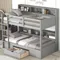 Solid Wood Bunk Bed with Built-in Shelves Beside Both Upper and Down Beds, Twin Over Twin Bunk Bed