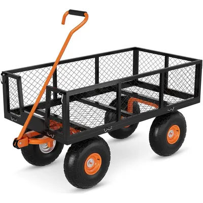 Steel Garden Cart Heavy Duty 500 LBS Capacity Outdoor Utility Cart with 10" Wheels 3 in 1 Metal