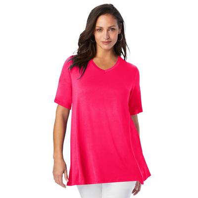 Plus Size Women's Stretch Knit V-Neck Swing Tunic by Jessica London in Pink Burst (Size 3X)