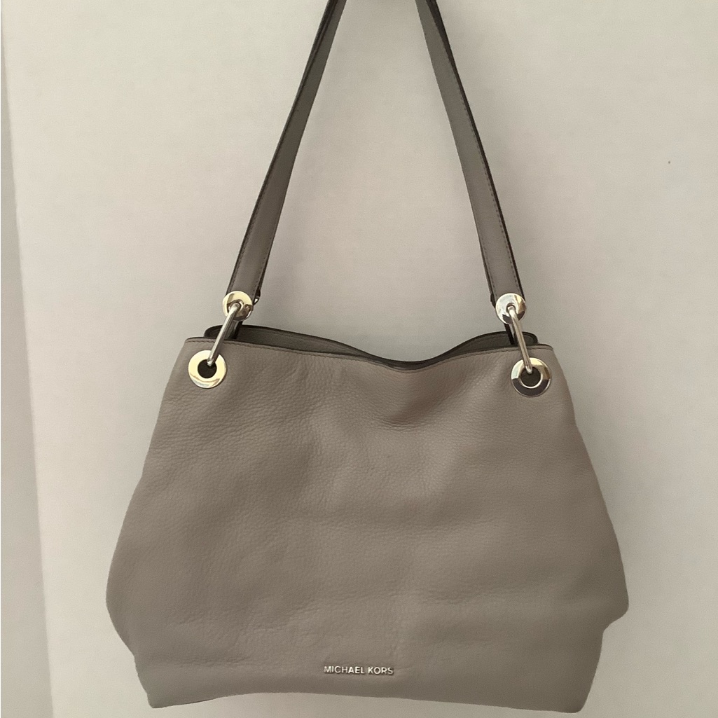 Michael Kors Bags | Euc Michael Kors Handbag Raven Large Shoulder Tote Leather Pearl Gray Authentic | Color: Gray | Size: 14” X 6” X 10”