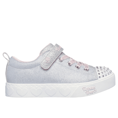 Skechers Girl's Twinkle Toes: Heart Steps - Shimmer Sweetie Sneaker | Size 12.0 | Gray/Pink | Textile/Synthetic