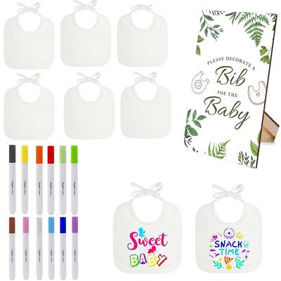 TEMU 1set Shower Party Decoration Block Game Kit Shower Ideas Includes 1pc Green Leaves Shower Game Sign 12pcs Color Pens 10pcs White Bibs For Gender Reveal Shower Games Image