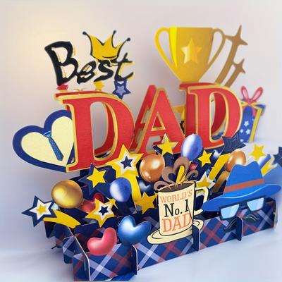 TEMU 1pc Father's Day Bestbad 3d Pop-up Card, Funny Cute, With Envelope, Cartoon Pattern, Laser Cut Paper Material, For Father's Day, Birthday Gift Image
