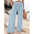 Femmes Jambe large Chinos Pantalons Amples Vacances ancien Mode Longueur complète Taille haute Graphique Rayé Cordon de serrage Impression Respirant Doux Micro-Élastique Vacances Rue Décontracté Bleu