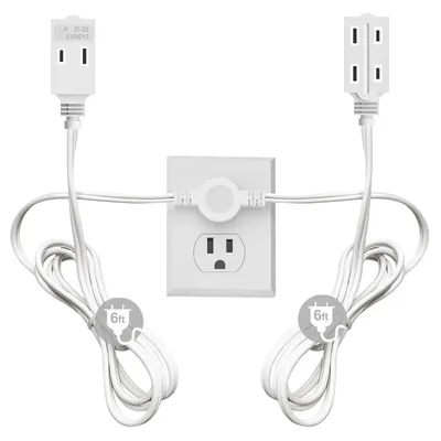 Twin Extension Cord Power Strip, 12 FT Double Extension Cord Splitter (6 FT Each Side),3 Prong Plug, 6 Polarized Outlets,16 AWG