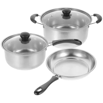 3Pcs Stainless Steel Pot Set Soup Pan Frying Pan Cookware Set Saucepan Daily Use Stockpot Food Pan