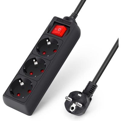 Steckdosenleiste mit 3 Ausgängen und Überspannungsschutzschalter, 3 m Kabel, Schwarz, 3680 w