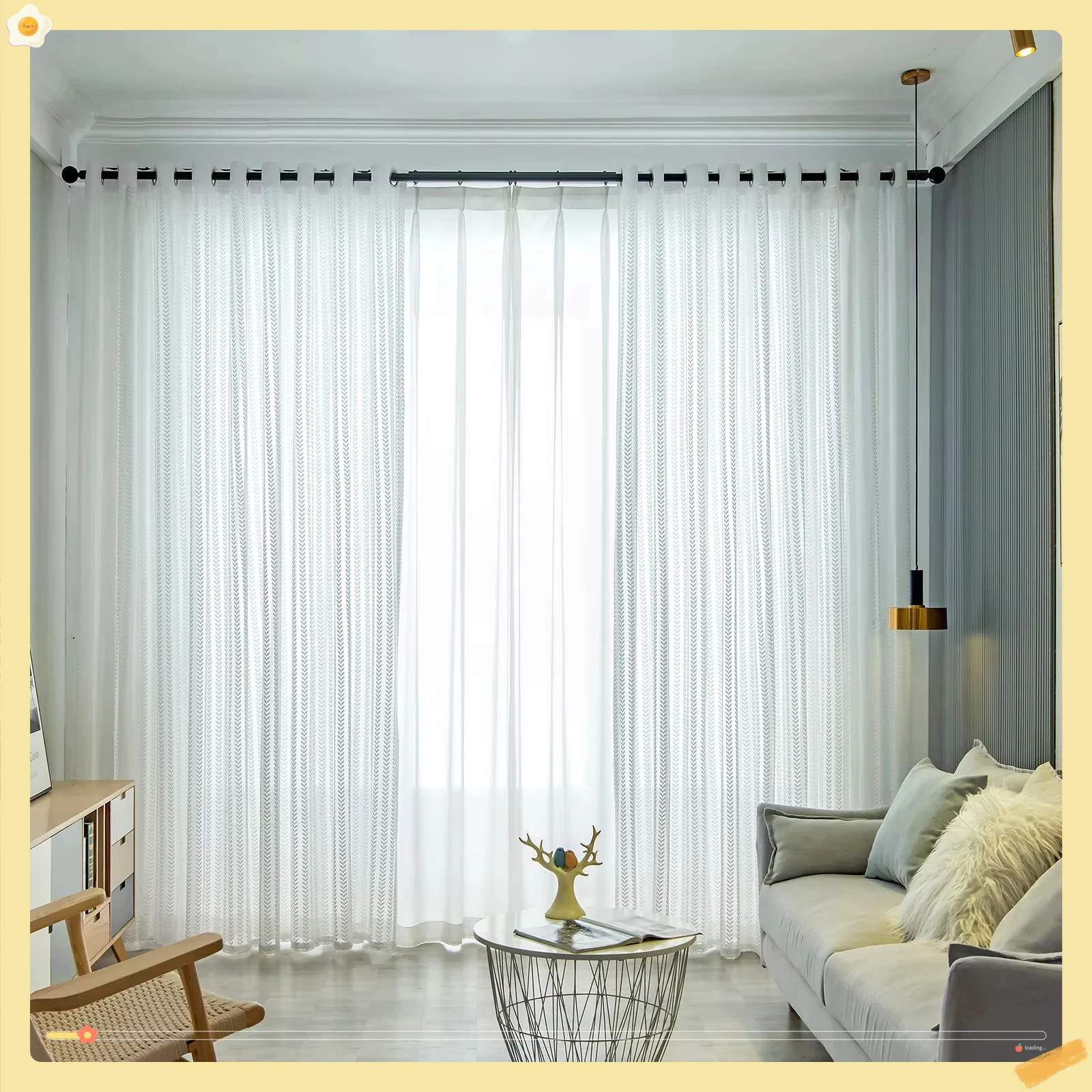 Neuer Bildschirm, langlebig, Jacquard-Stickerei, Arbeitszimmer, fertiger Bildschirmvorhang, 1 Stück, weißes Weizenohr, japanischer Stil, minimalistisches Fenster Image