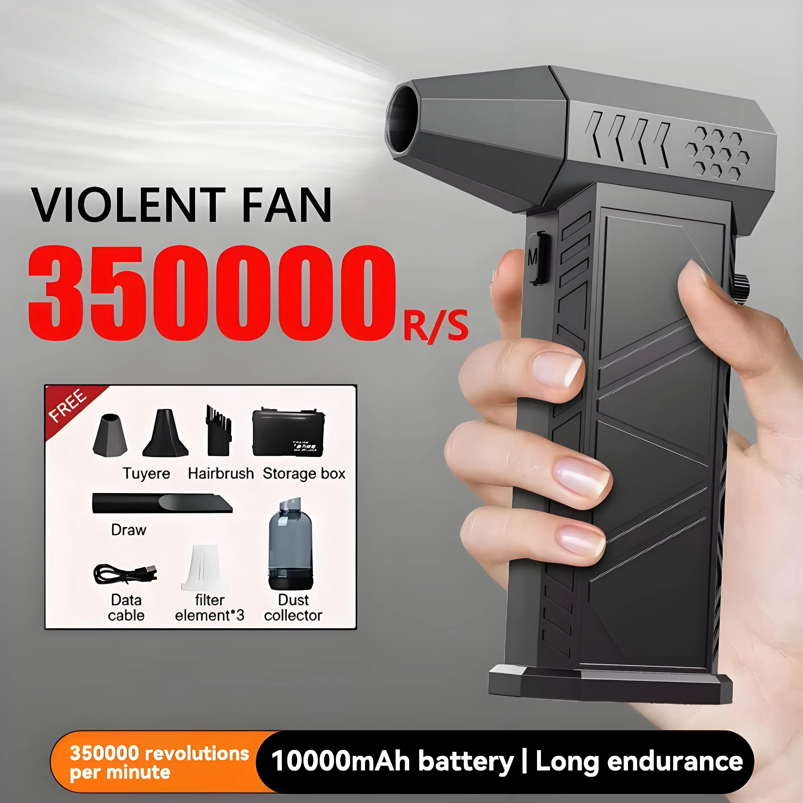 Violent Fan, 35.0000 U/min, leistungsstarkes Luftgebläse, Staubsauger, Staubreiniger, Aufladen, starke Winde, 58 m/s, bürstenloses Turbo-Jet-Gebläse, trocken Image