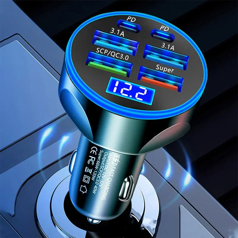 250 W superschnelles Lade-Autoladegerät 5-in-1-Adapter Ladekopf-Konverter 4 USB + PD Handy One Tow Three Image