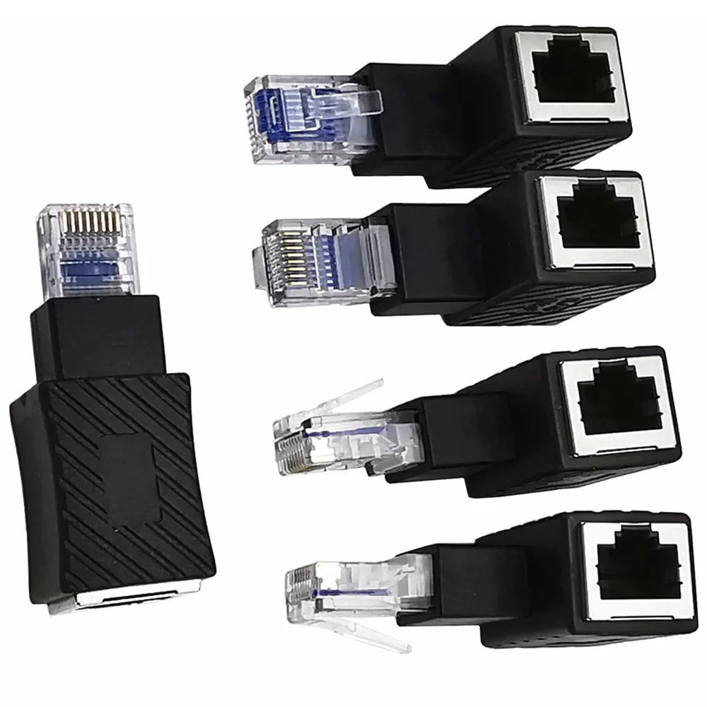 1pc Abgewinkelt RJ45 Stecker auf Buchse Netzwerk Lan Ethernet Cat5/Cat5e Verlängerung Adapter Stecker für Modem Router PC Netzwerk Drucker Image