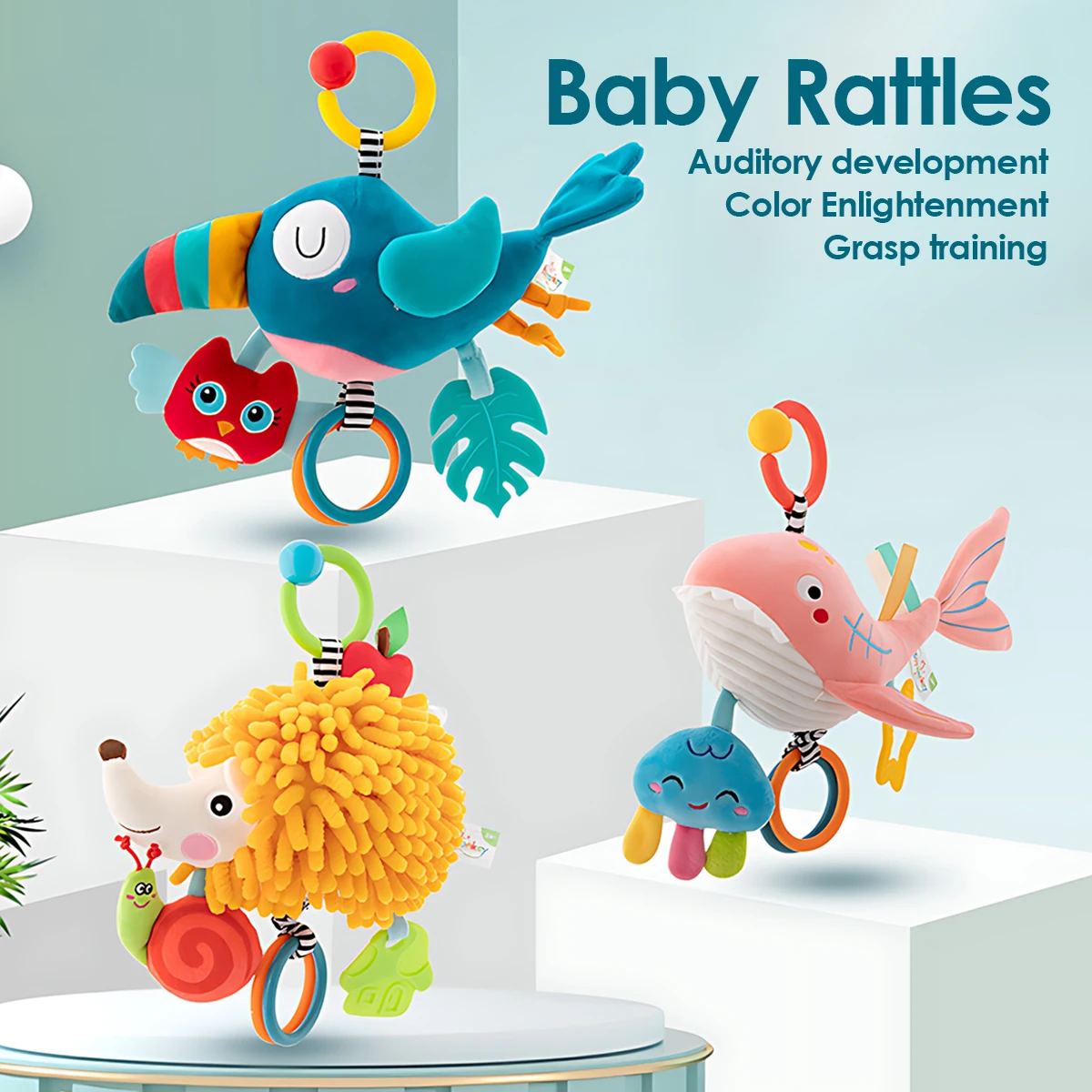 Weiche Infant Krippe Bett Kinderwagen Mobile Hängen Rassel Baby Pädagogisches Spielzeug Gehirn Entwicklung Hand Grip Nette Stofftier Spielzeug Image