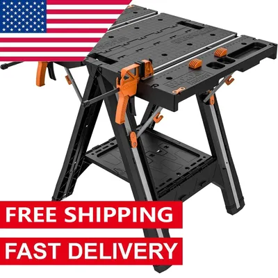2-in-1 Folding Work Table & Sawhorse, Easy Setup Portable Workbench, 31" W x 25" D x 32" H