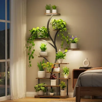 63 Inch 11-Tier Metal Plant Stand with LED Grow Lights, Tall Indoor Plant Shelf & Corner Flower