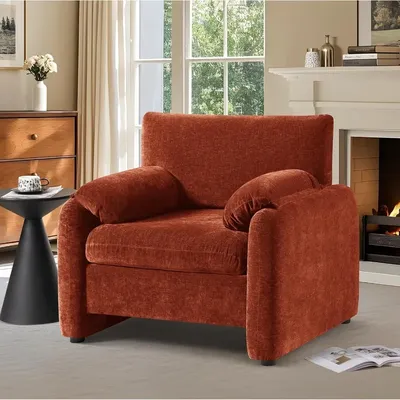 Oversized Accent Chair, Chenille Mid Century Modern Armchair Set of 1, Comfy Extra Large Seat