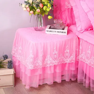 Romantic Lace Bedside Cabinet Table Cover Quilted Dust Cover Bedroom Bedside Table Skirt Cotton