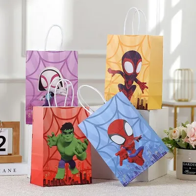 6/24Pc Cartoon Super Hero Spiderman Kid Favor Birthday Pack Event Party Gift Bags Baby Shower