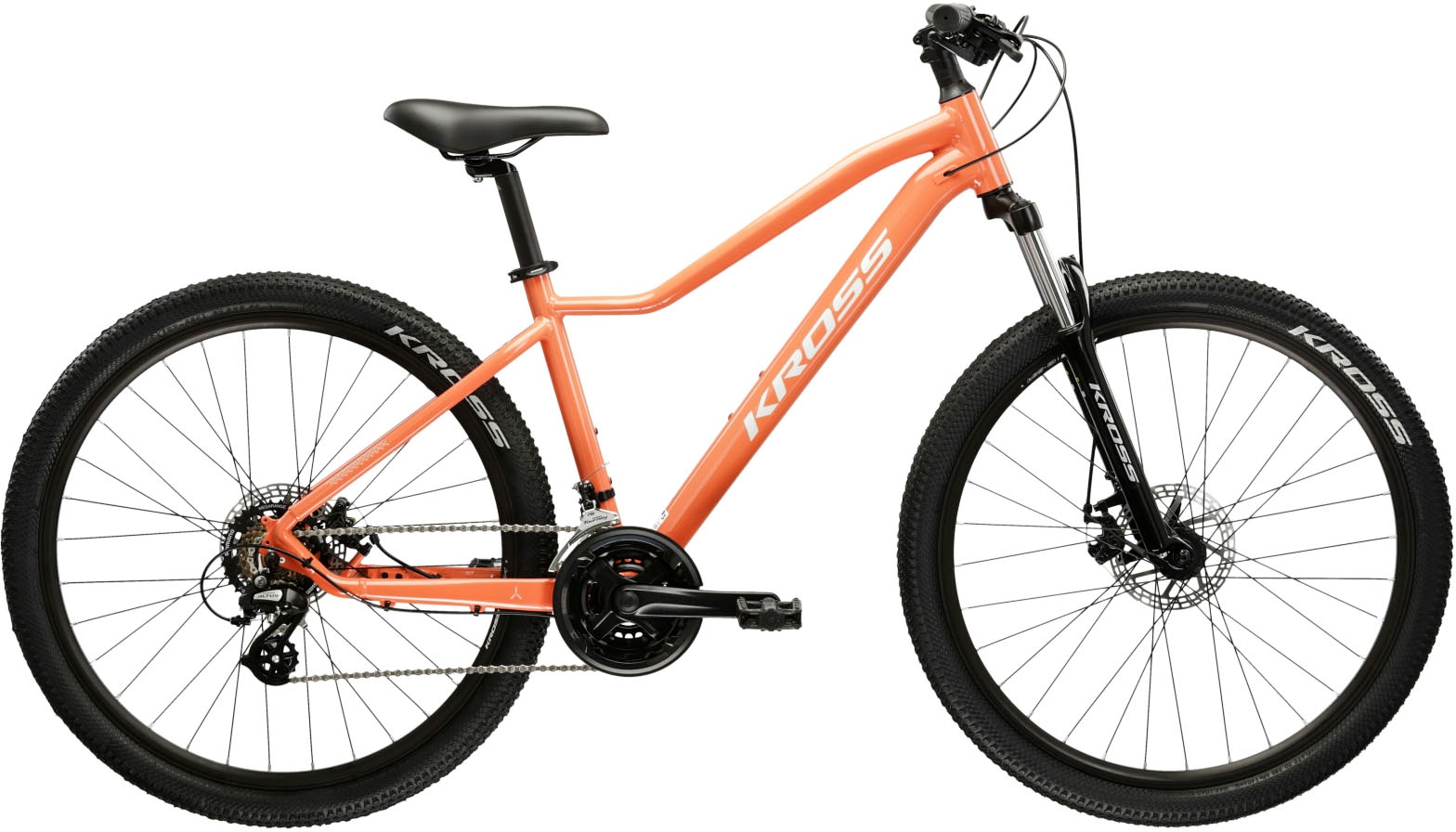 Mountainbike KROSS "Damen Hardtail Lea 2.0" Gr. 43, orange (orange, schwarz), Fahrräder, 43cm, 27,5+ Zoll (69,85cm) hinten: 27,5+ Zoll (69,85cm) Image