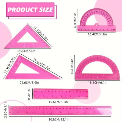 TEMU 6pcs Geometric Set Ruler Student Drawing And Measuring Tool Image