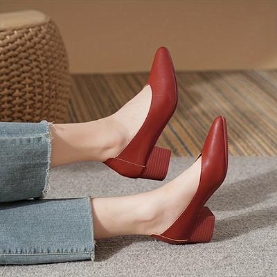 TEMU Vintage -jane Pumps - Mid Heel Solid Color Shoes, French Pointed Toe Office Commuter Flats, Lightweight Design, - Huizhou Man Made Materials Image