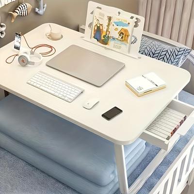 TEMU Foldable Bedside Table With Storage Drawer, Card Slots, And Cup Holder, Cork Laptop Desk For Home And Office Use Image