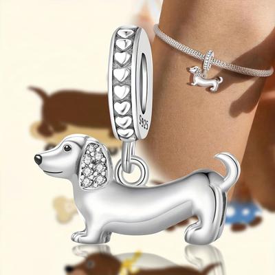 TEMU 1pc Sausage Dog Bead Pendant Bracelet And Necklace Set For Women, S925 Sterling Silvery Delicate Jewelry Gift For Valentine's Day Or Day, Simple Cute Accessory, . 1.32g Weight Image