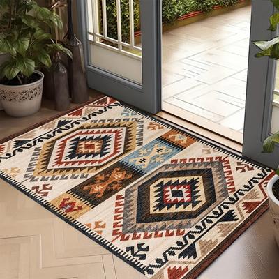 TEMU 1pc Of Bohemian Style Door Mat, Long Kitchen Carpet, Suitable For Entrance Door, Kitchen, Laundry Room, Bathroom, Home Decoration Image