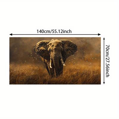 TEMU Large Frameless Art Print – Modern Abstract Wall Decor For Living Room & Bedroom, Warm- Animal Portrait, 27.56x55.12in, No Frame, Elephant Decor Image