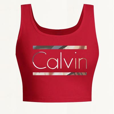 TEMU Women's Sleeveless Crop Tank Top - Sexy Deep Scoop Neck, Print, Seamless Yoga & Casual Wear, Green, Spring/summer/fall Image