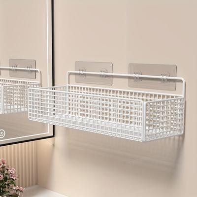 TEMU Simple Installation Metal Bathroom Storage Rack - Wall-mounted Organizer Without Drilling, Suitable For Bathrooms, And Washrooms, Shelves Image