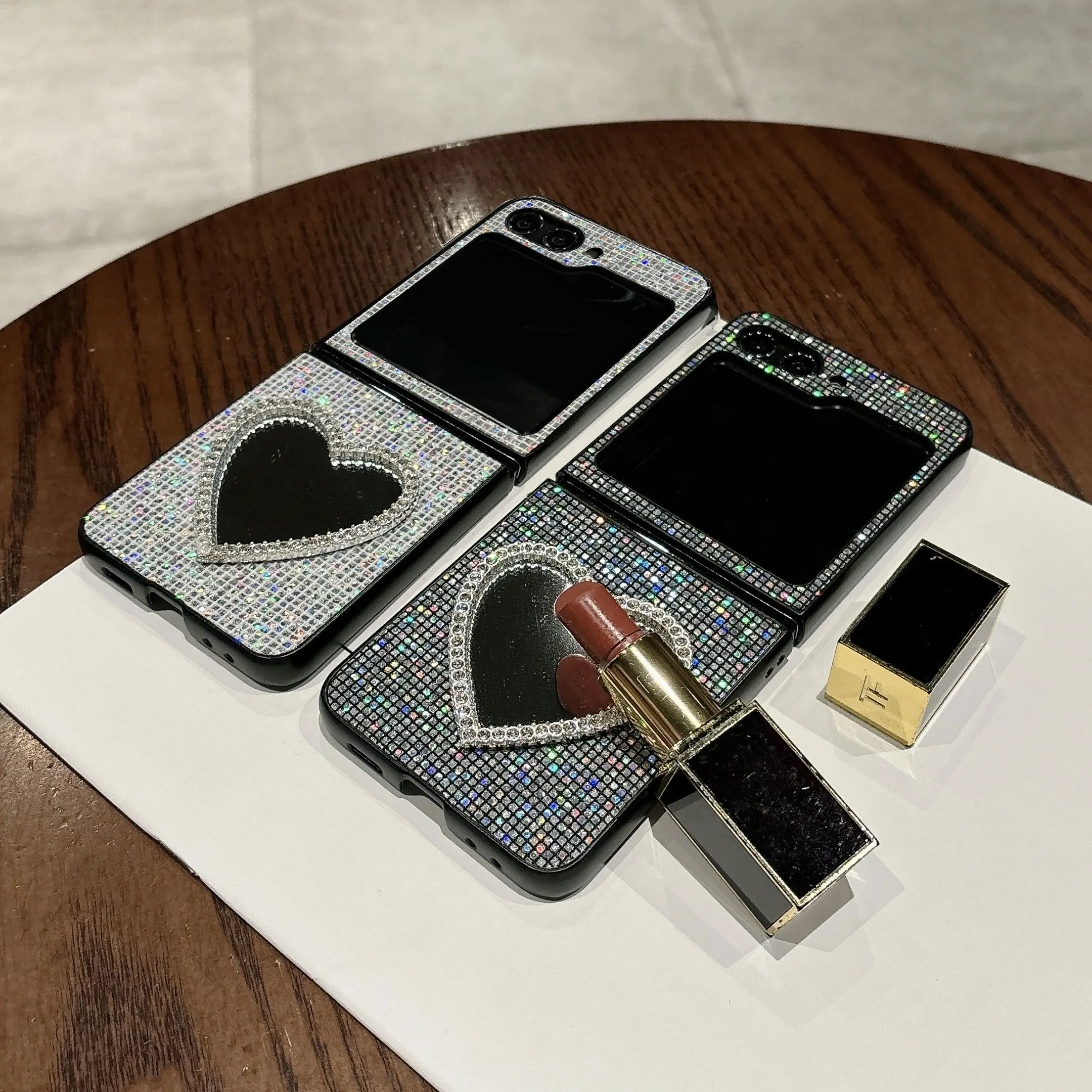 Luxuriöse Glitzer-Flash-Mode-Lederhülle mit Hartplastik für Samsung Galaxy Z Flip 7 6 5 4 3 5G, Pailletten-Spiegel-Glänzende-Gitter-Abdeckung