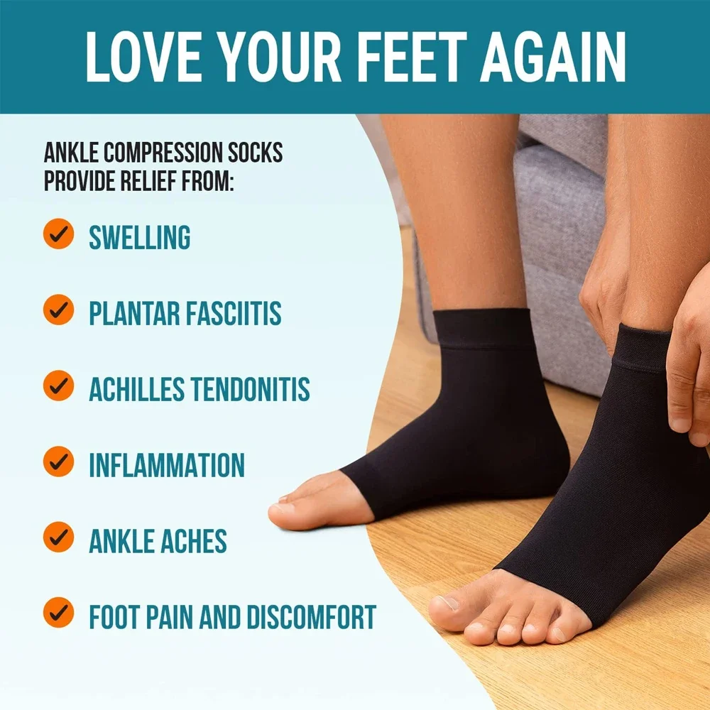 1 Paar Kompressions-Socken für Plantarfasziitis, Knöchelbandage, Ärmel, Absätze, Fußgewölbeunterstützung und Fersenschmerzlinderung, Knöchelstütze für Männer und Frauen Image