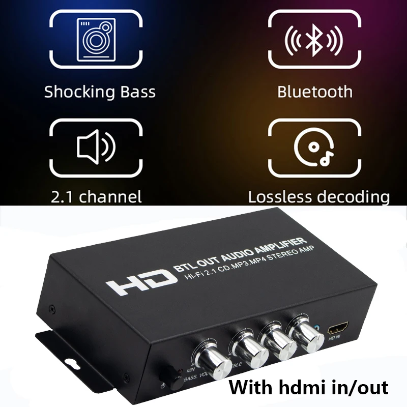 2,1-Kanal-80 W × 2 (L/R) + 80 W (Sub) Klasse-D-Stereo-Digital-Audioverstärker mit Subwoofer-HDMI-Ausgang für passive Auto-/Marine-/Außenlautsprecher Image