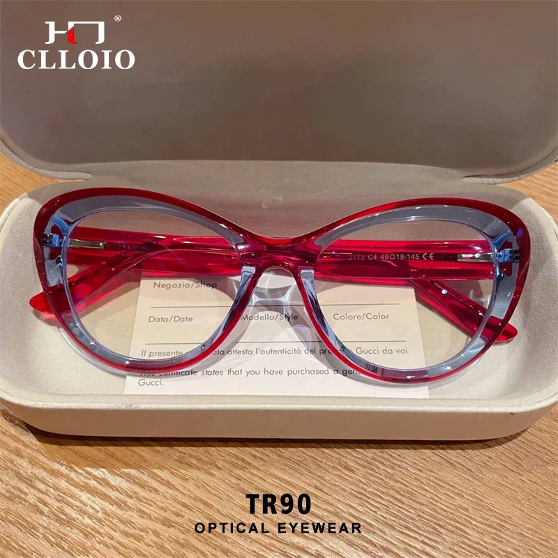 CLLOIO Oval Mode Zwei-farbe Retro Rahmen TR90 Frauen Anti Blau Licht Lesebrille Anpassbare Rezept Myopie Hyperopie Image