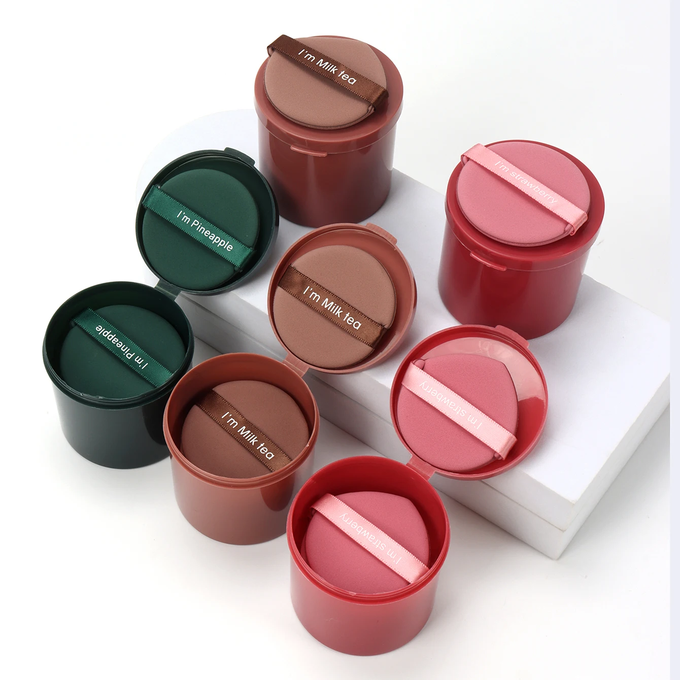 Karsyngirl 7 Teile/schachtel Erdbeere Cosmetic Puff Set Doppel Seite Frauen Weichen Make-Up Schwamm Schönheit Make-up Pulver Werkzeuge