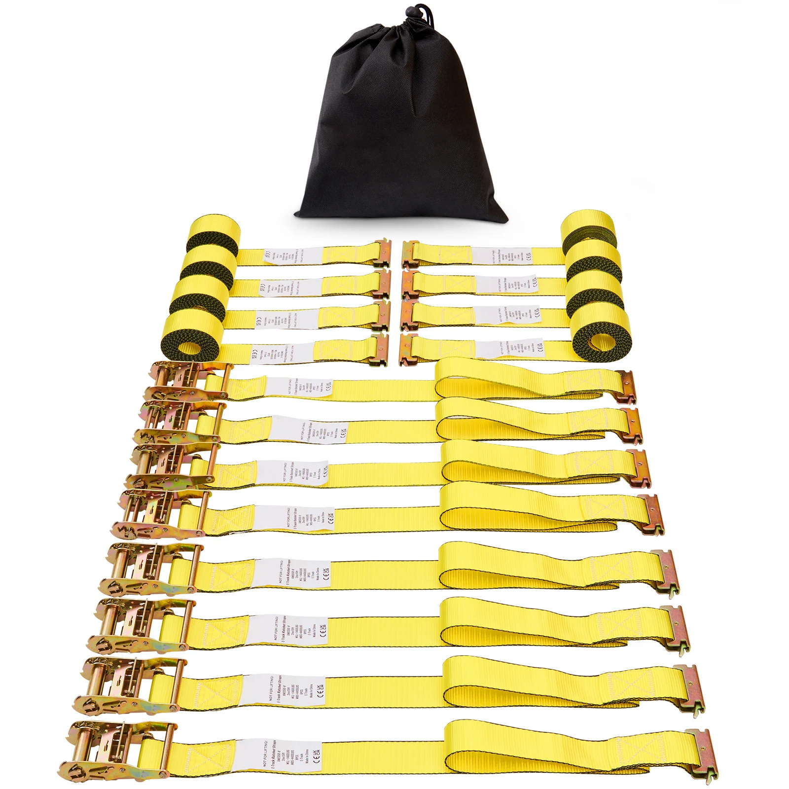 SucceBuy 8 Stück 4400 Pfund Ratschen-Spanngurte, robuster E-Track-Gurt mit Hakenschlaufe zum Bewegen und Sicherung von Fracht- und Rasenausrüstung Image