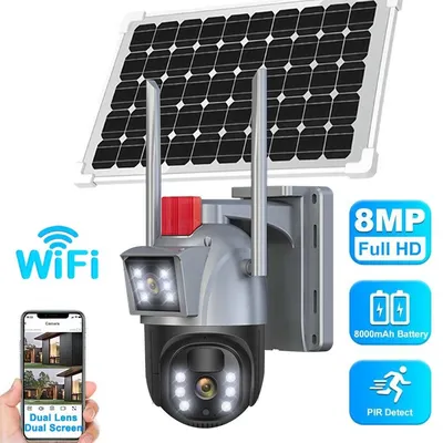 4K 8MP WiFi Solar Kamera Drahtlose Solar Batterie Sicherheit Kamera Outdoor Dual Objektiv PTZ IP Cam Sicherheit Schutz Video überwachung