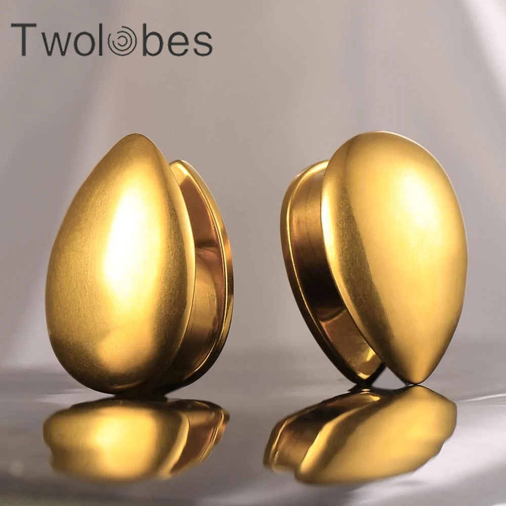 Twolobes 2 Stück Wassertropfen Ohrmessgeräte Plugs Tunnel 316 Edelstahl Piercing Damen Körperschmuck Expander Bahren Ohrstecker Image