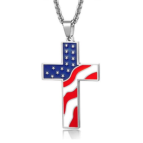 Collana con ciondolo a croce con bandiera americana da uomo – tonalità oro e argento con design della bandiera degli Stati Uniti, elegante e alla moda per un abbigliamento casual e di tendenza.