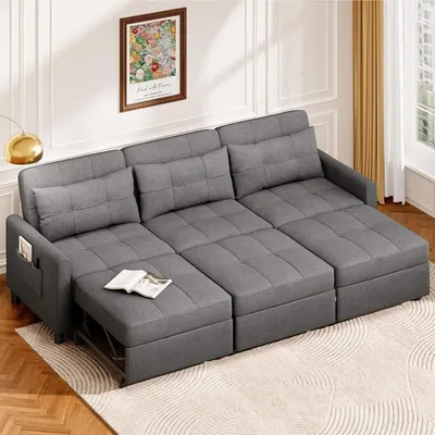 84 Inch Convertible Sectional Sleeper Sofa, Pull Out Sofa Bed with Adjustment Backrest & Ottoman,