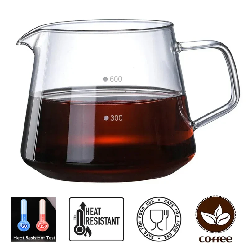 Cafetière en verre pour serveur de café, bouilloire en verre résistante à la chaleur, Pot de partage 600/300ml, accessoires pour cafetière expresso