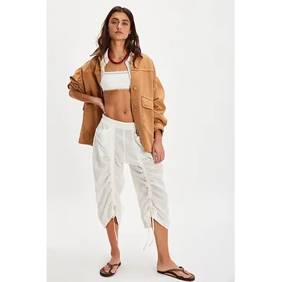 Gianna Ruched Gaucho Pull-On Trousers at Free People in Optic White, Size: XL