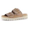 Pantolette GABOR, Damen, Gr. 42, braun (hellbraun), Ziegenveloursleder, unifarben, casual, Schuhe, Plateau, Bequemschuh, Sommerschuh mit praktischen Klettverschlüssen