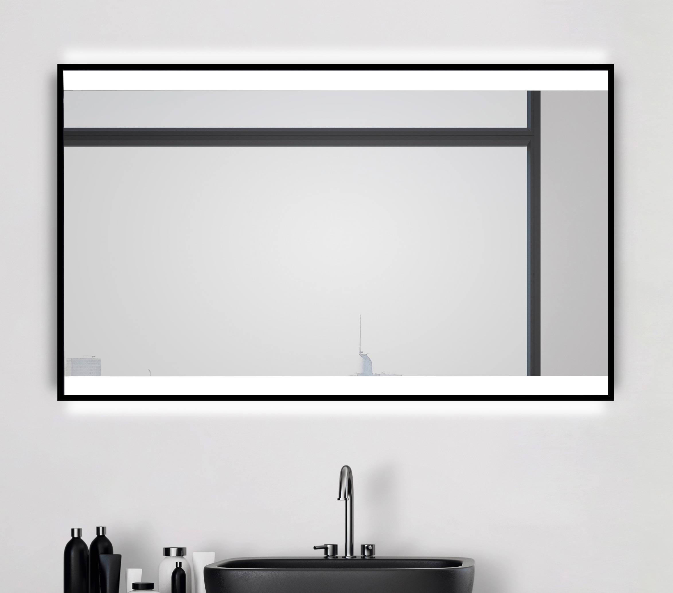 Badspiegel TALOS "BLACK SHINE", schwarz, B:120cm H:70cm T:5cm, Spiegel, in verschiedenen Größen erhältlich, energiesparend Image