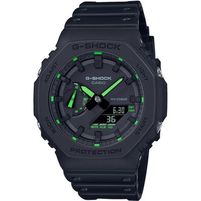 Chronograph CASIO G-SHOCK, schwarz (schwarz, neongrün), Armbanduhren, Herren, Quarzuhr, Armbanduhr,Herrenuhr,digital, bis 20bar wasserd.Resinarmband